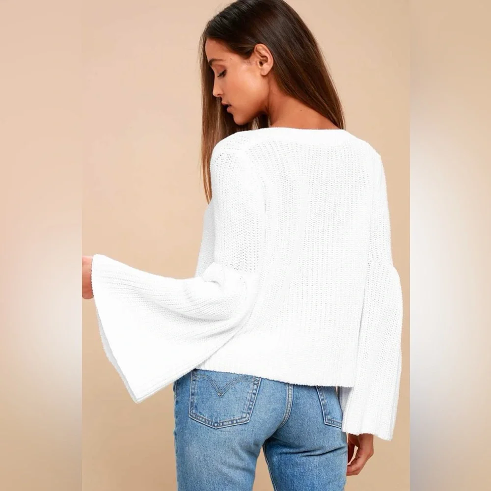 Free People Damsel Bell Sleeve Knit Sweater-White